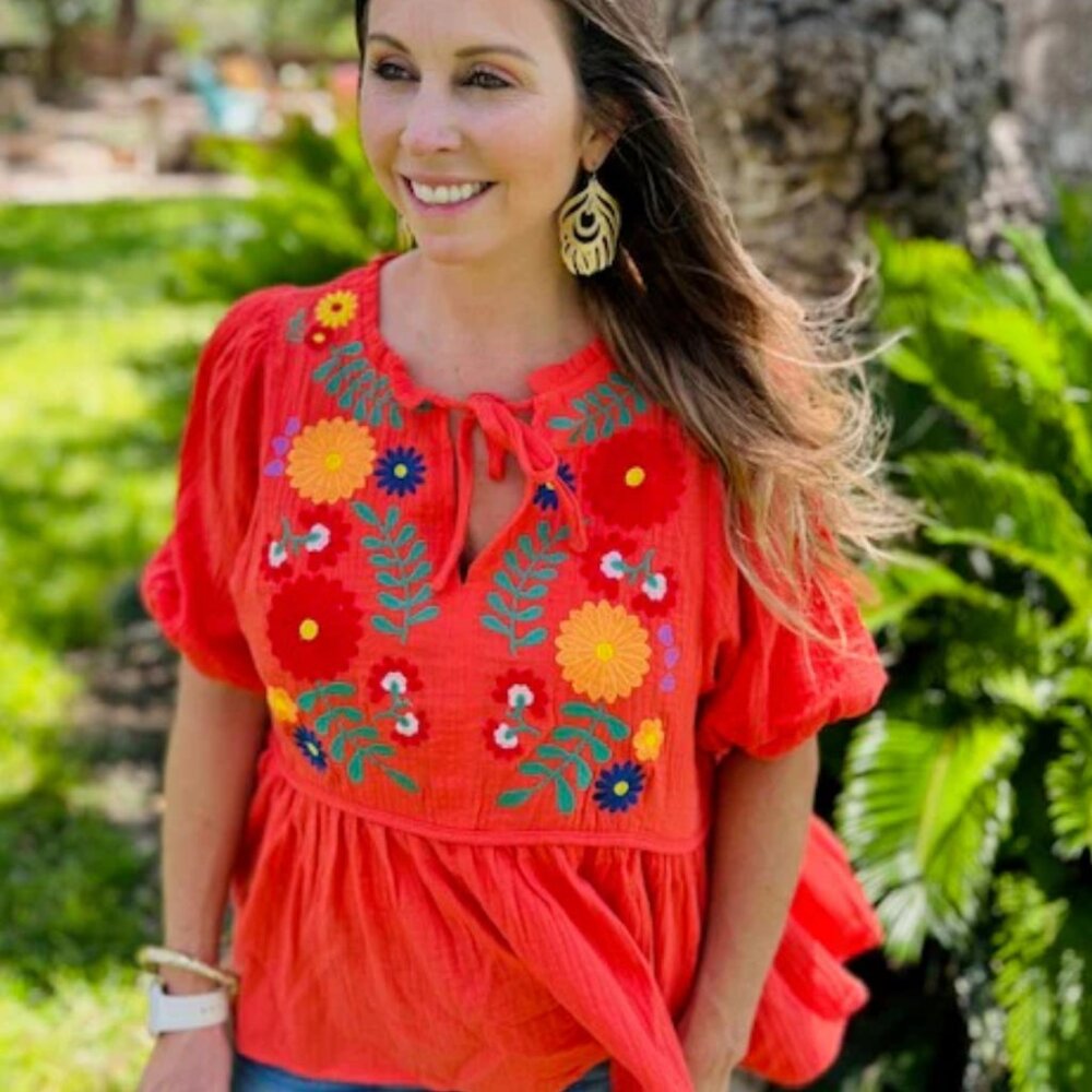Umgee Floral Babydoll Top NWT - 1XL - Coral